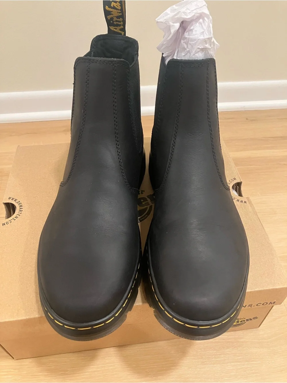 NIB Dr. Martens Black Chelsea Platform Boots with Yellow Stitching